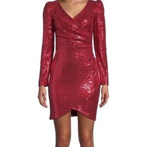 Red‎ Long-Sleeve Stunning Red Sequin Wrap Dress  Holiday Party Dress, Siz…